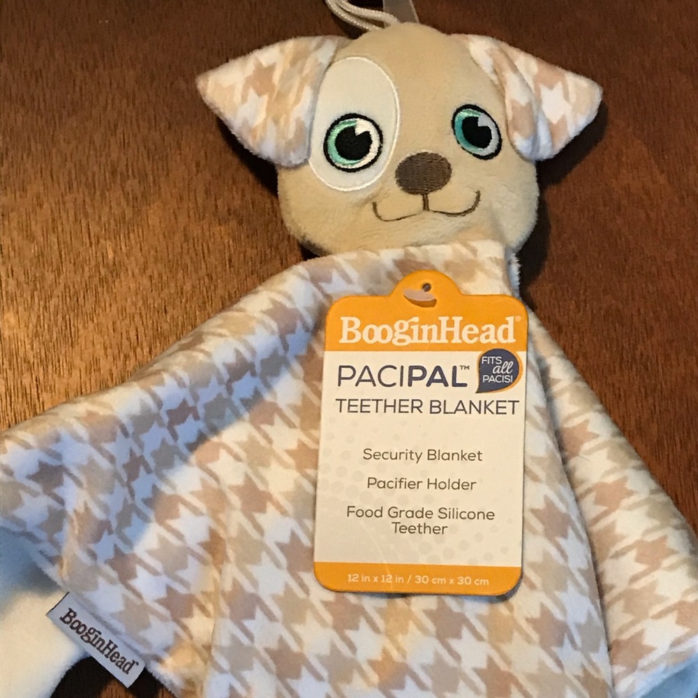 Teether blanket with pacifier clip-unused